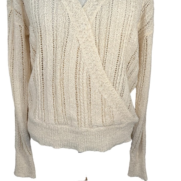 ASTR The Label Cream Colored Faux Wrap Stretchy Knit Semi-Sheer Sweater Med EUC - Picture 3 of 14
